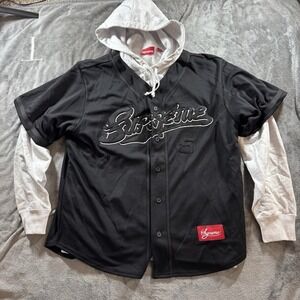 Supreme Baseball Jersey Hooded Sweatshirt Medium (Black) SS22, NWOT Streetwear